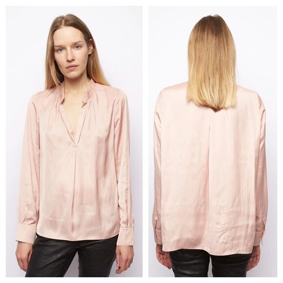 Zadig & Voltaire Tink Relaxed Long Sleeve Satin Blouse Blush Pink Women's XS - Picture 1 of 7
